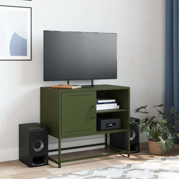 Olivgrüner TV-Ständer Comeluta 68x39x60,5cm (Stahl)