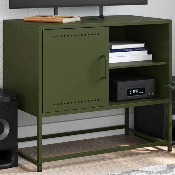 Olivgrüner TV-Ständer Comeluta 68x39x60,5cm (Stahl)