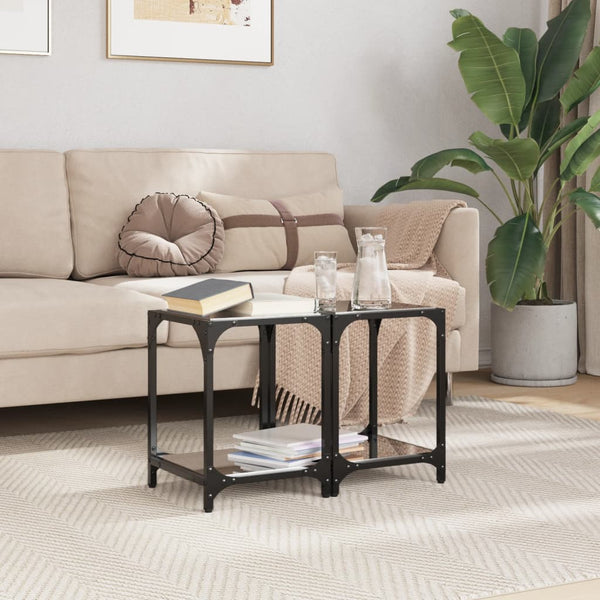 Schwarze Couchtische Meaghan 30x30x40cm (2er-Set, Glasplatte, Stahl)