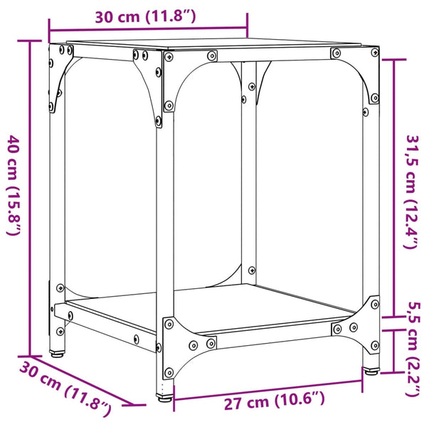 Schwarze Couchtische Meaghan 30x30x40cm (2er-Set, Glasplatte, Stahl)
