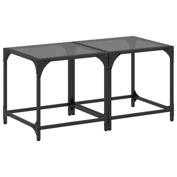 Musta sohvapöydät Gaftan 40x40x40cm (2 kpl, lasinen pöytälevy, teräs)