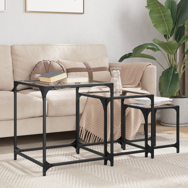 Transparente Serien-Couchtische Zetta Glasplatte Stahl (3 Stk.)