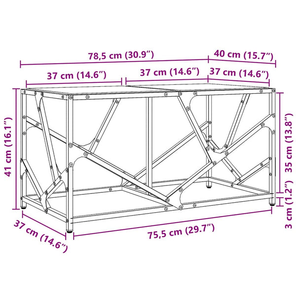 Schwarzer Couchtisch Madisyn 78,5x40x41cm (Glasplatte Stahl)