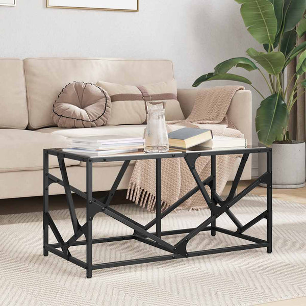 Schwarzer Couchtisch Madisyn 78,5x40x41cm (Glasplatte Stahl)