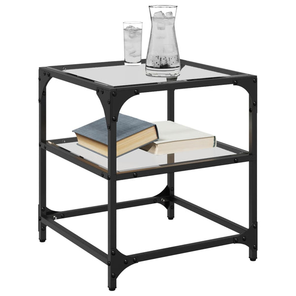 Transparenter Couchtisch Teofin 40x40x45cm (Glasplatte Stahl)