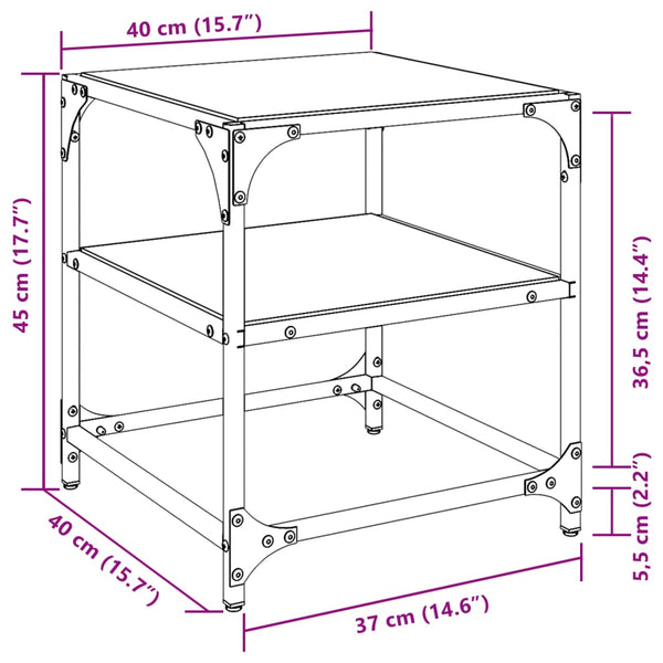 Transparenter Couchtisch Teofin 40x40x45cm (Glasplatte Stahl)