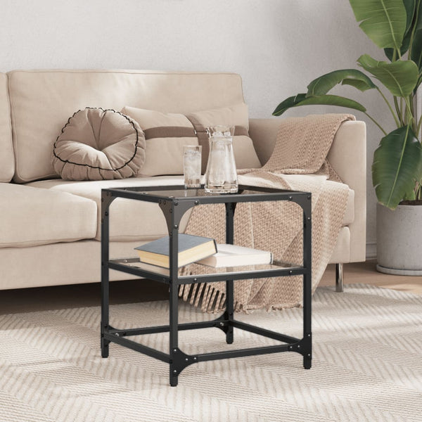 Transparenter Couchtisch Teofin 40x40x45cm (Glasplatte Stahl)