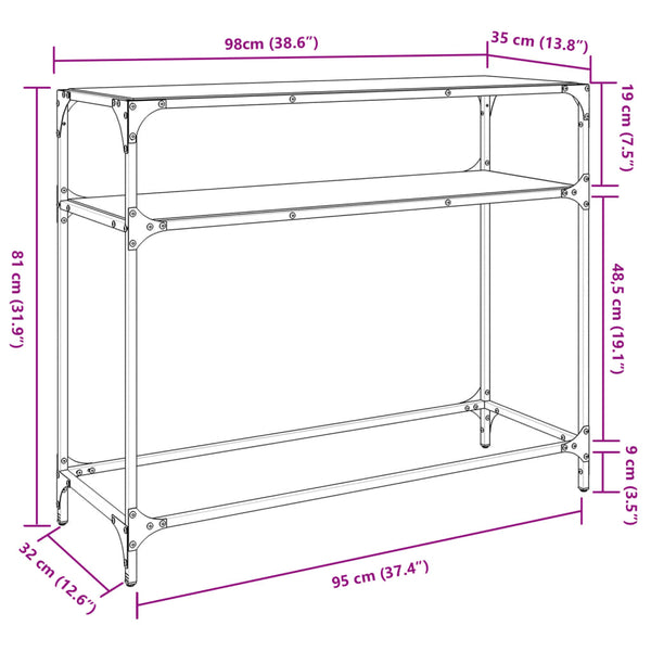 Transparenter Konsolentisch Safi 98x35x81cm (Glasplatte Stahl)