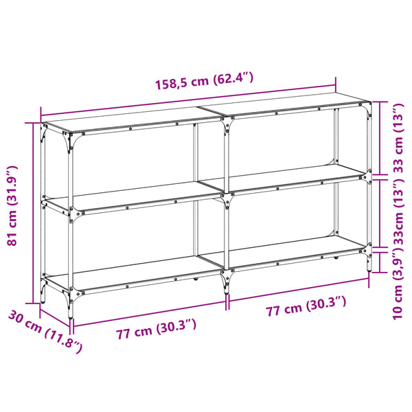Transparenter Konsolentisch Szetsi 158,5x30x81cm (Glasplatte, Stahl)