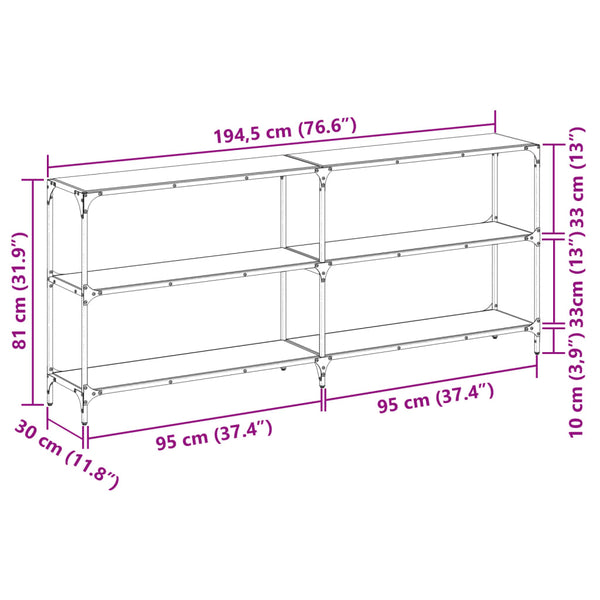 Schwarzer Konsolentisch Szetsi 194,5x30x81cm (Glasplatte Stahl)