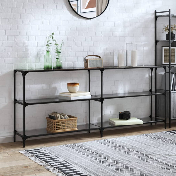 Schwarzer Konsolentisch Szetsi 194,5x30x81cm (Glasplatte Stahl)