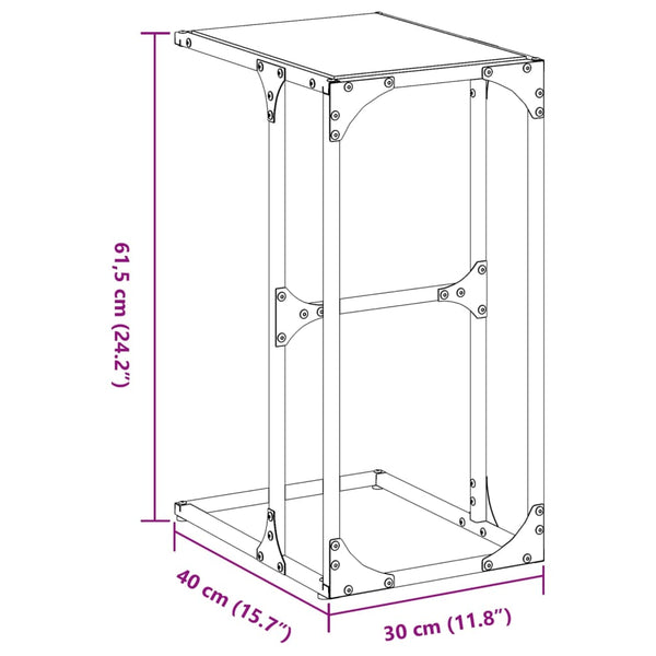 Beistelltisch Nellu 40x30x61,5cm, schwarz (Glasplatte, Stahl)