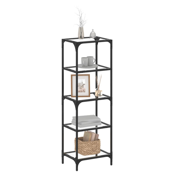Schwarzes Regal Stenuta 40x30x123cm (Glasplatte Stahl)