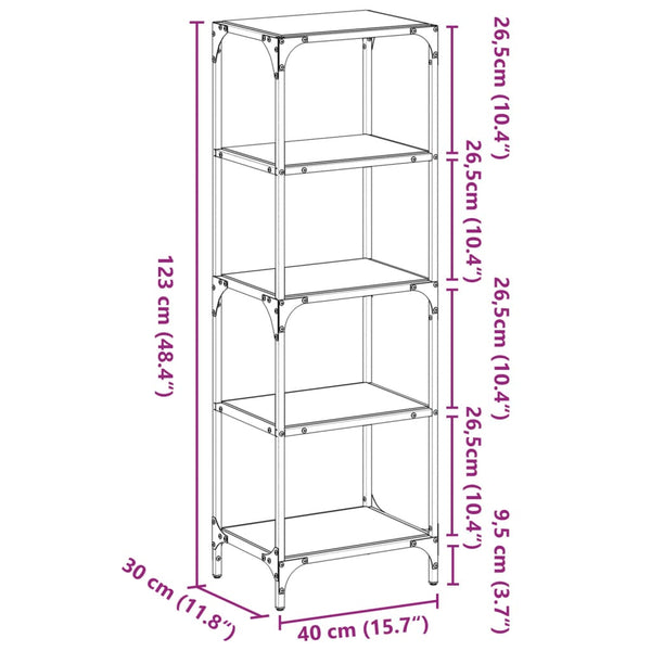 Schwarzes Regal Stenuta 40x30x123cm (Glasplatte Stahl)