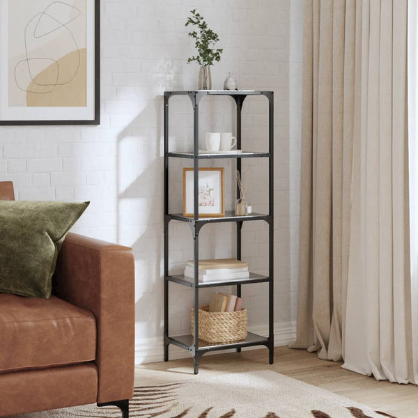 Schwarzes Regal Stenuta 40x30x123cm (Glasplatte Stahl)