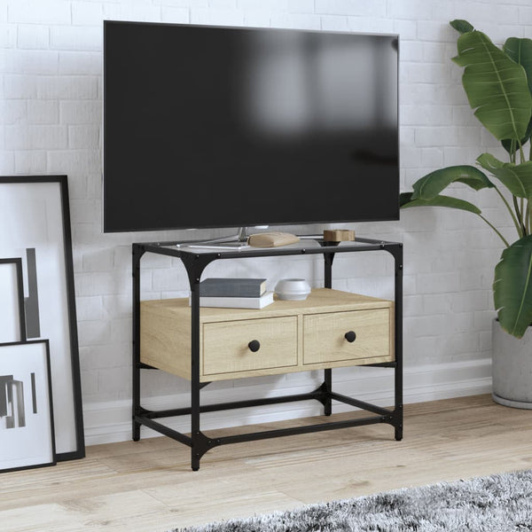 Sonoma-Eiche TV-Lowboard, Glasplatte Scordili 60x35x51cm (Holz)