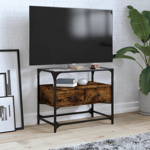 Raucheiche TV-Sideboard mit Glasplatte Scordili 60x35x51cm (Holz)