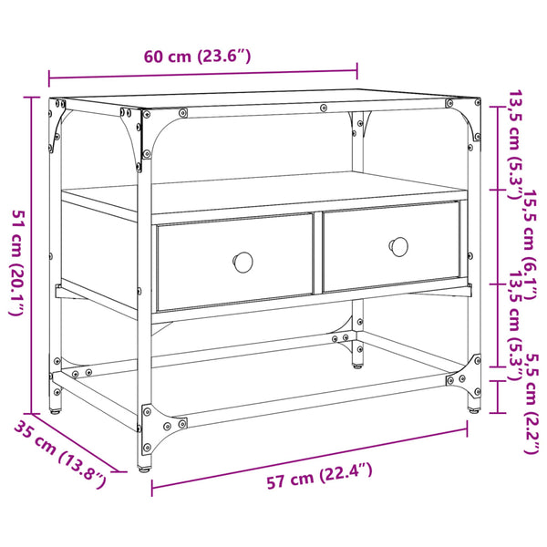 Ruskea tammi tv-taso lasinen pöytälevy Scordili 60x35x51cm (puinen)