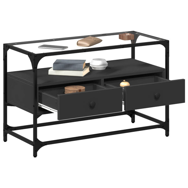 Schwarzer TV-Schrank mit Glasplatte Scordili 80x35x51cm (Holz)