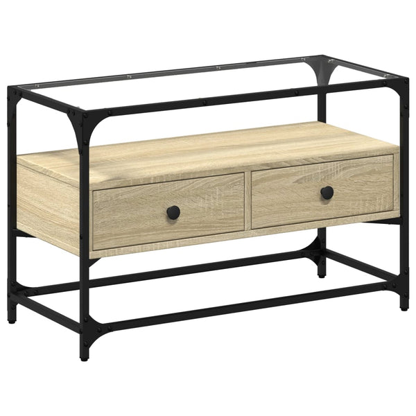 Sonoma Eiche TV-Tisch Glasplatte Scordili 80x35x51cm (Holz)