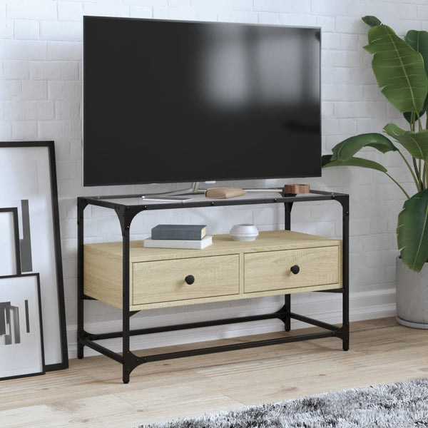 Sonoma Eiche TV-Tisch Glasplatte Scordili 80x35x51cm (Holz)