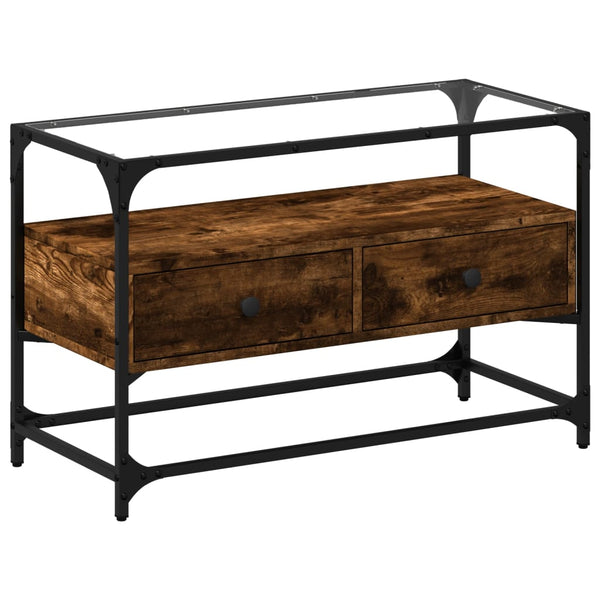 Räuchereiche TV-Tisch Glasplatte Scordili 80x35x51cm (Holz)