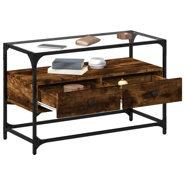 Räuchereiche TV-Tisch Glasplatte Scordili 80x35x51cm (Holz)