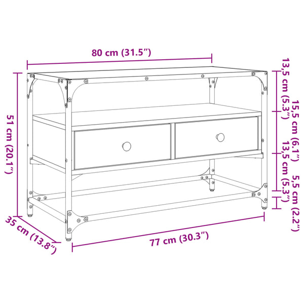 Ruskea tammi tv-taso lasinen pöytälevy Scordili 80x35x51cm (puinen)