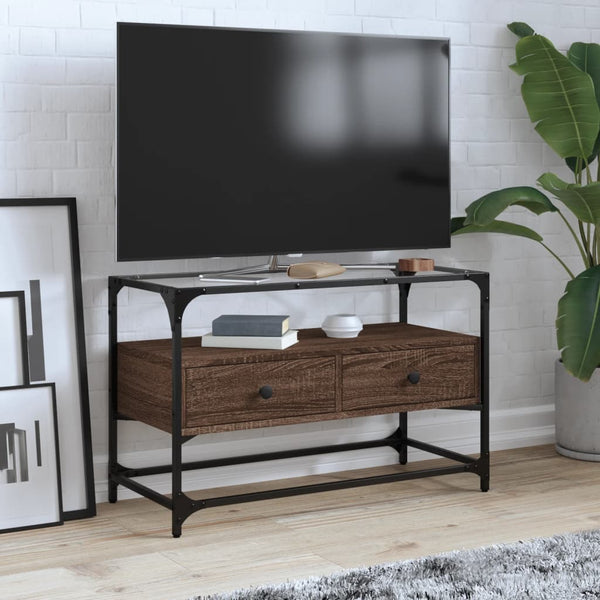 Ruskea tammi tv-taso lasinen pöytälevy Scordili 80x35x51cm (puinen)