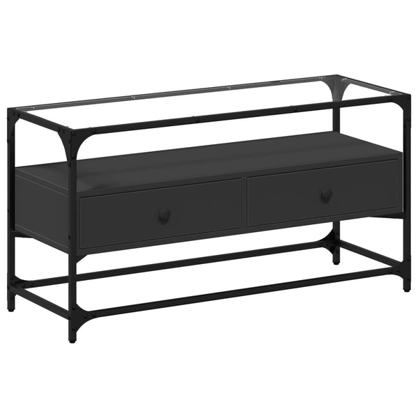 Schwarzer TV-Schrank mit Glasplatte Scordili 98x35x51cm (Holz)