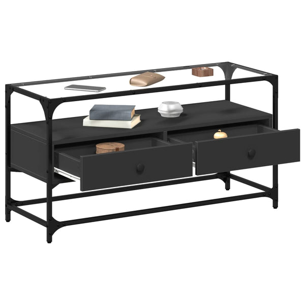 Schwarzer TV-Schrank mit Glasplatte Scordili 98x35x51cm (Holz)
