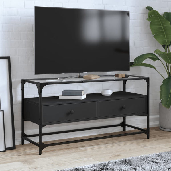 Schwarzer TV-Schrank mit Glasplatte Scordili 98x35x51cm (Holz)