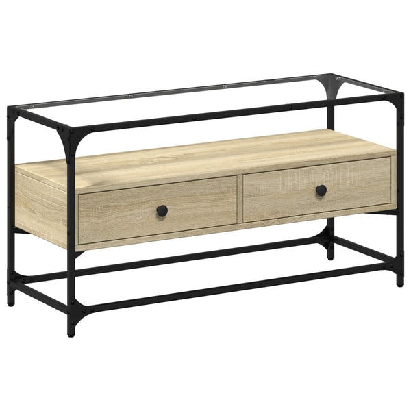 Sonoma Eiche TV-Möbel Glasplatte Scordili 98x35x51cm (Holz)