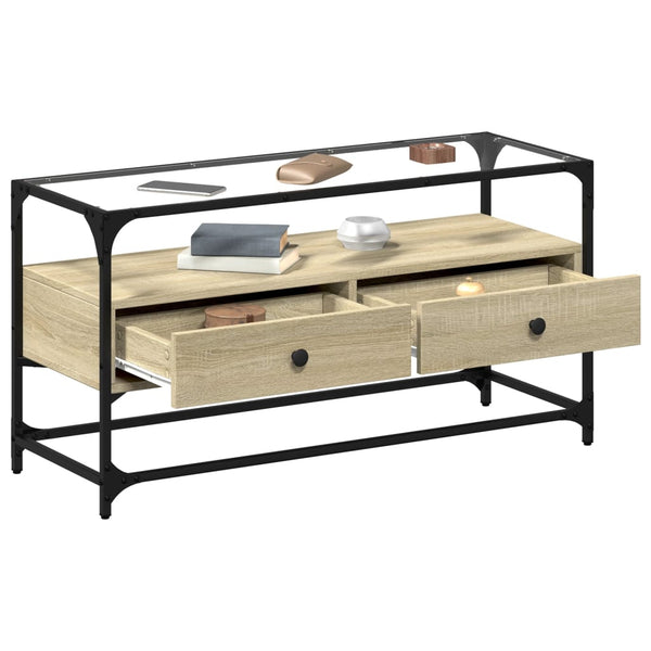Sonoma Eiche TV-Möbel Glasplatte Scordili 98x35x51cm (Holz)