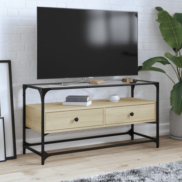 Sonoma Eiche TV-Möbel Glasplatte Scordili 98x35x51cm (Holz)