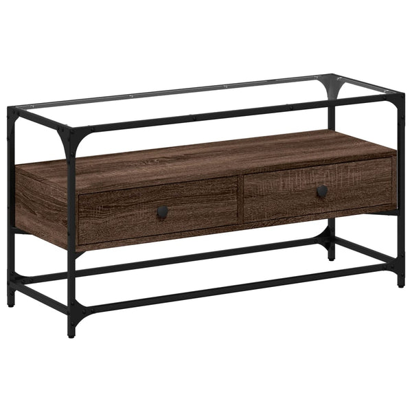 Braunes Eichenholz TV-Board Scordili 98x35x51cm mit Glasplatte (Holz)