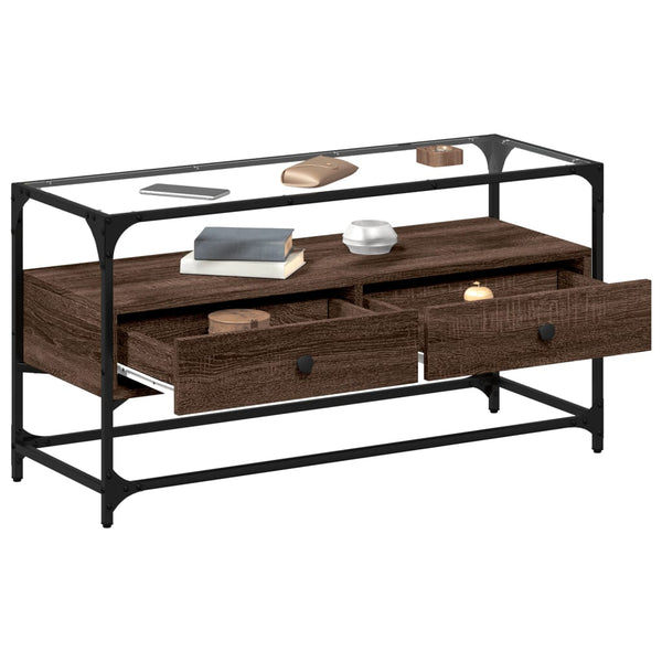 Braunes Eichenholz TV-Board Scordili 98x35x51cm mit Glasplatte (Holz)