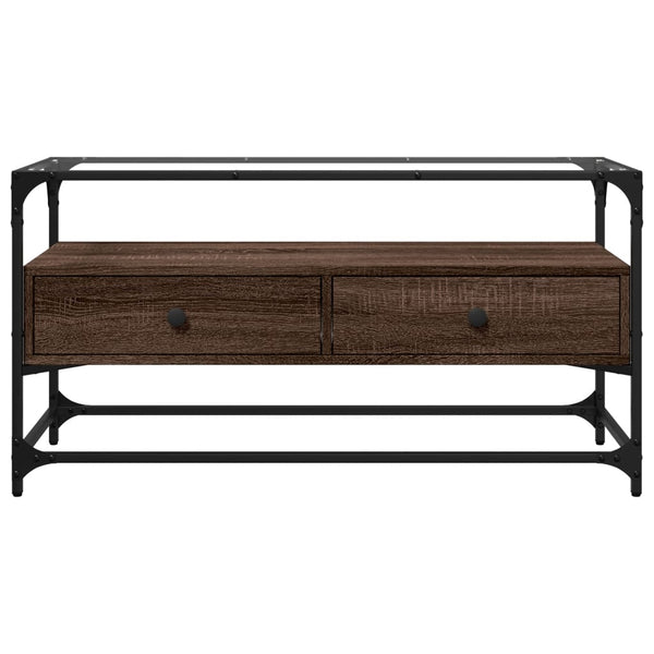 Braunes Eichenholz TV-Board Scordili 98x35x51cm mit Glasplatte (Holz)