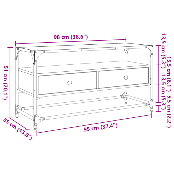 Braunes Eichenholz TV-Board Scordili 98x35x51cm mit Glasplatte (Holz)