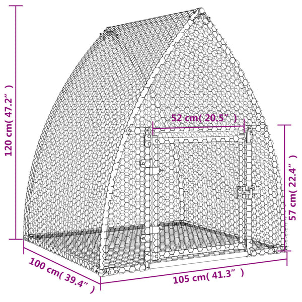 Silberner Kaninchenkäfig Susane 100x105x120cm (verzinkter Stahl)