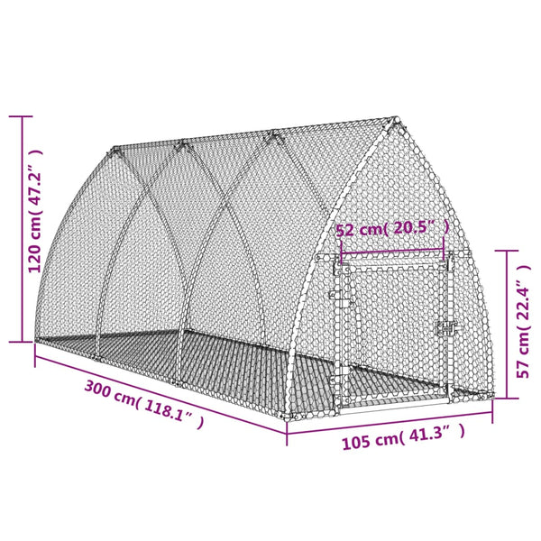 Silberner Kaninchenstall Susane 300x105x120cm (verzinkter Stahl)
