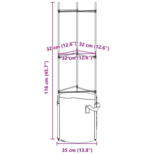 Tomatenkäfig mit Pflanzbeutel Dunarica 116cm (6 Stück Stahl und PP)