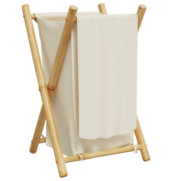 Cremefarbener Wäschekorb Craiut 41,5x36x63,5cm (Bambus)