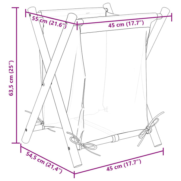 Cremefarbener Wäschekorb Craiut 45x55x63,5cm (Bambus)