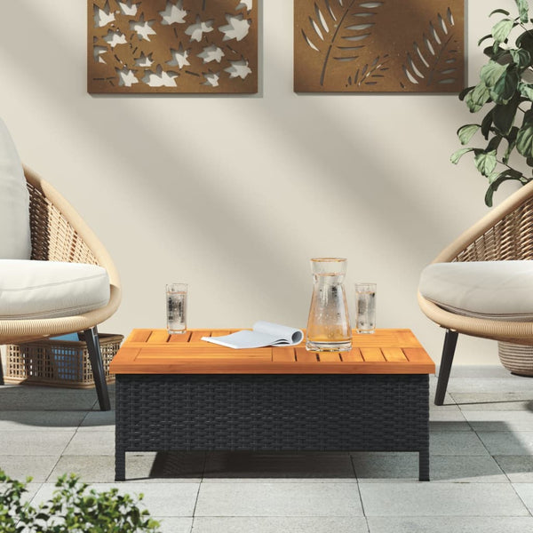 Schwarzer Gartentisch Vincenza 70x70x25cm (Rattan und Akazienholz)