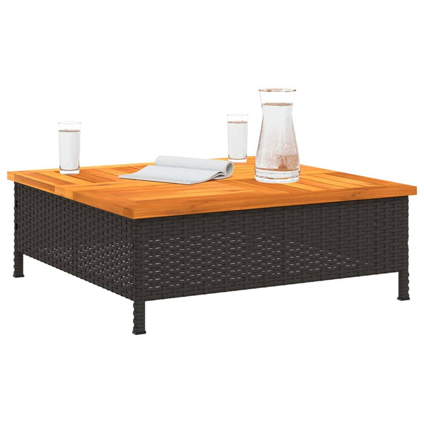 Schwarzer Gartentisch Vincenza 70x70x25cm (Rattan und Akazienholz)