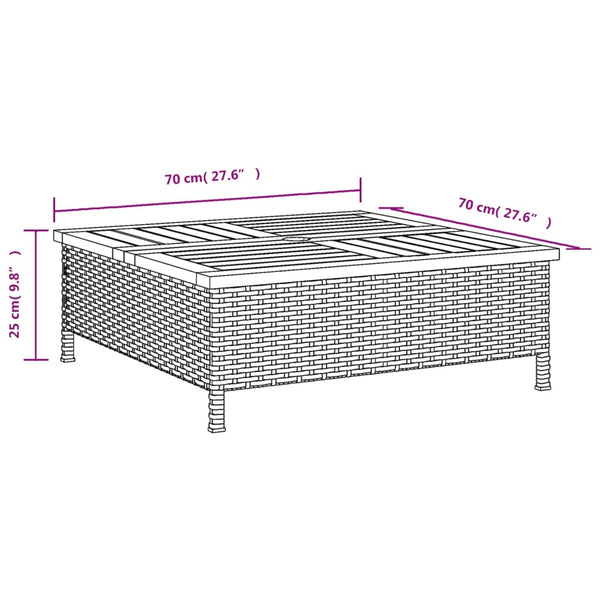 Schwarzer Gartentisch Vincenza 70x70x25cm (Rattan und Akazienholz)