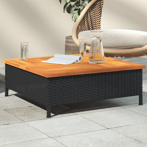 Schwarzer Gartentisch Vincenza 70x70x25cm (Rattan und Akazienholz)