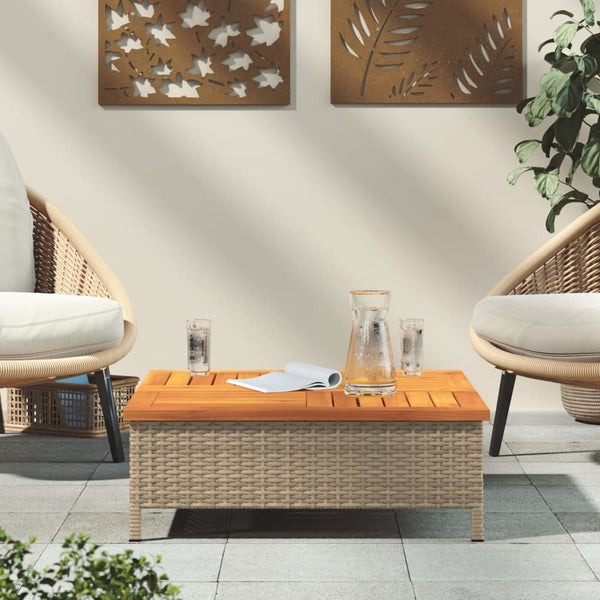 Beige Gartentisch Vincenza 70x70x25cm (Rattan und Akazienholz)