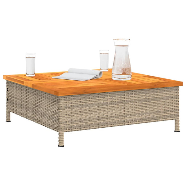 Beige Gartentisch Vincenza 70x70x25cm (Rattan und Akazienholz)